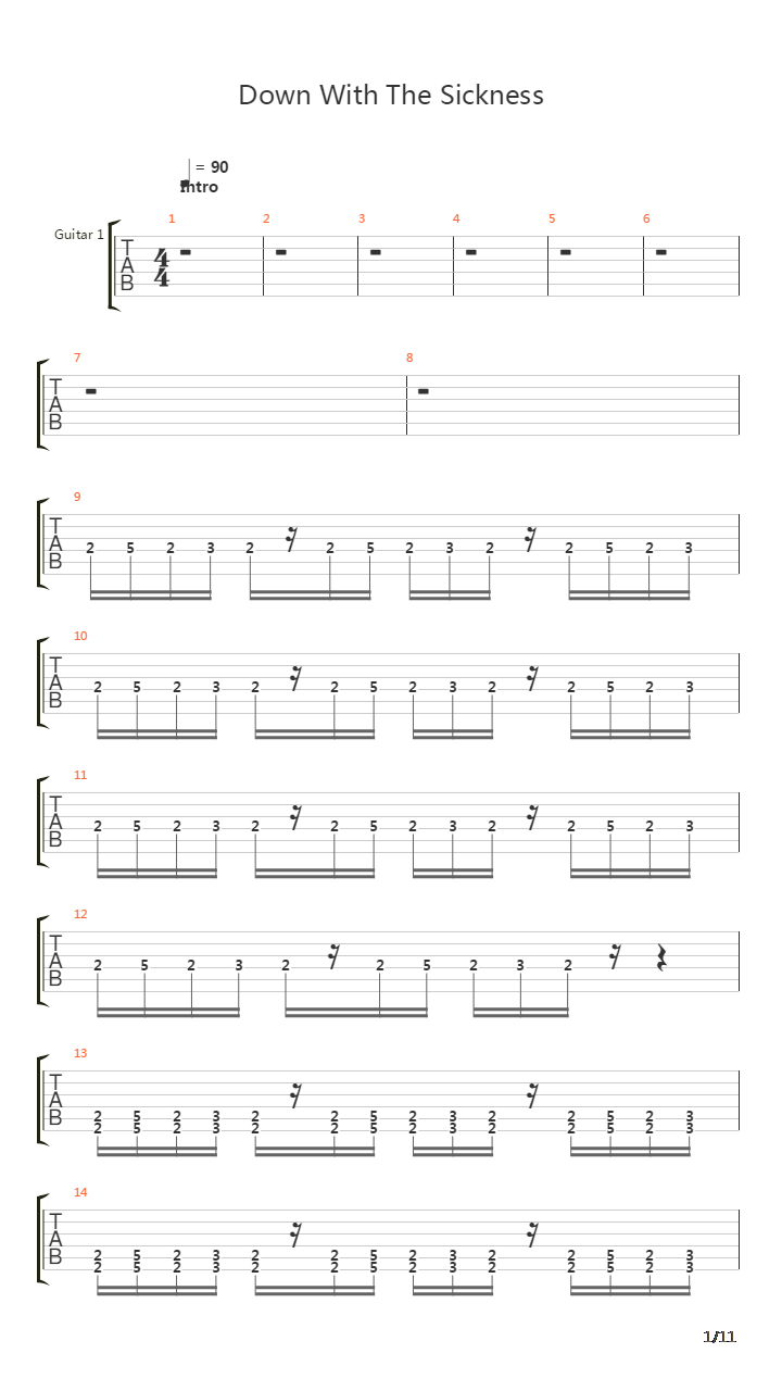 Down With The Sickness吉他谱