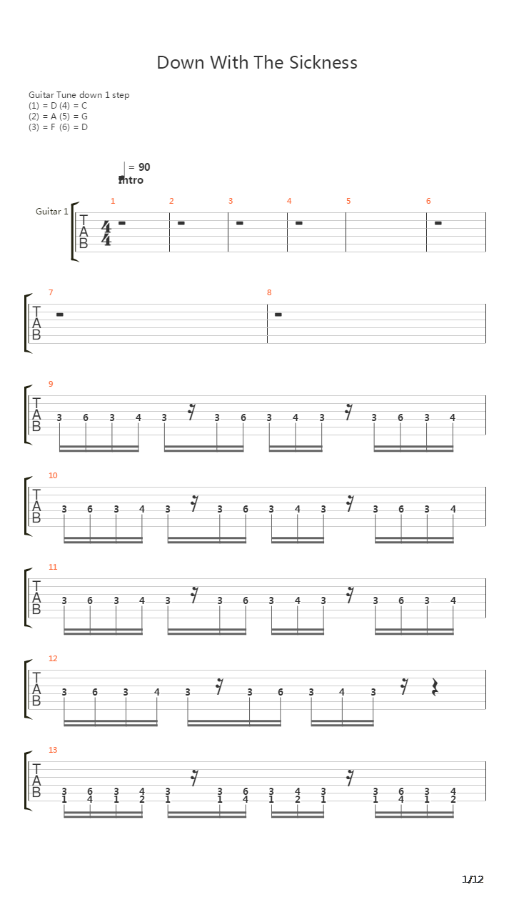 Down With The Sickness吉他谱