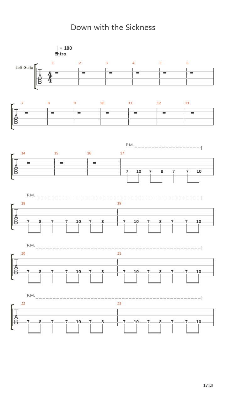 Down With The Sickness吉他谱