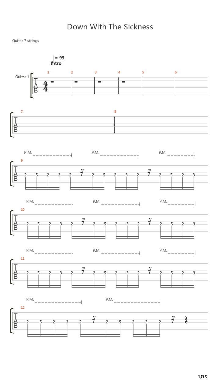 Down With The Sickness吉他谱