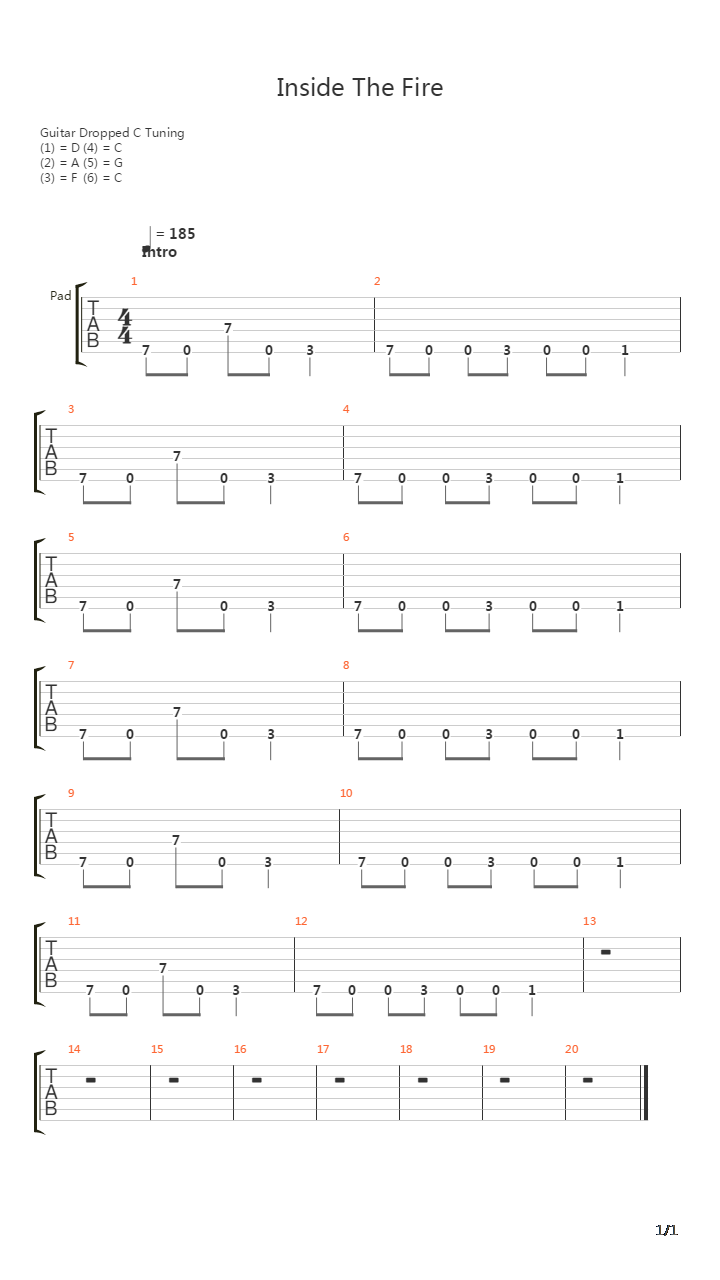 Inside The Fire吉他谱