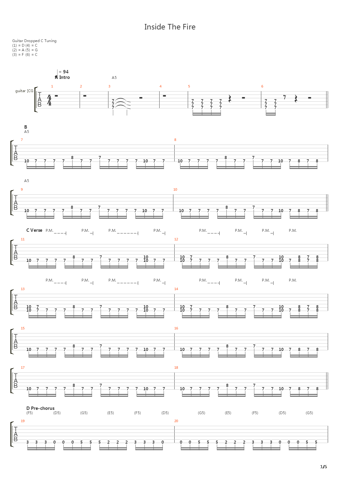 Inside The Fire吉他谱