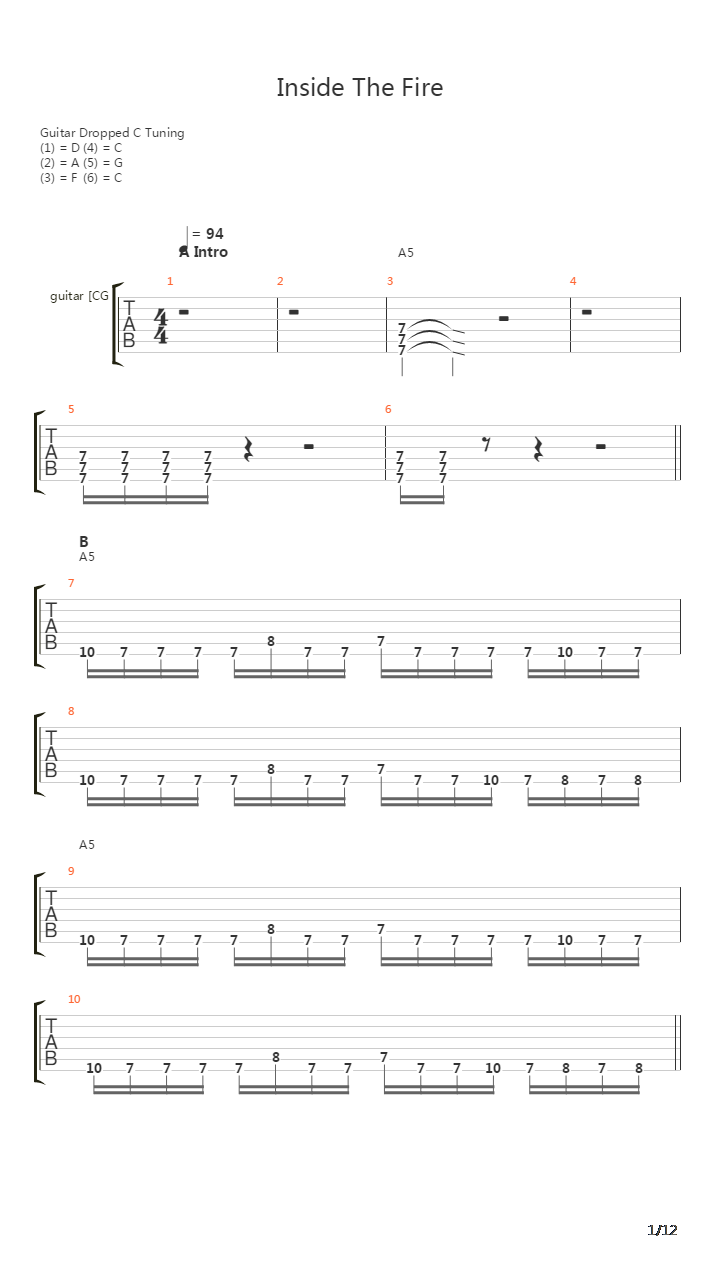 Inside The Fire吉他谱