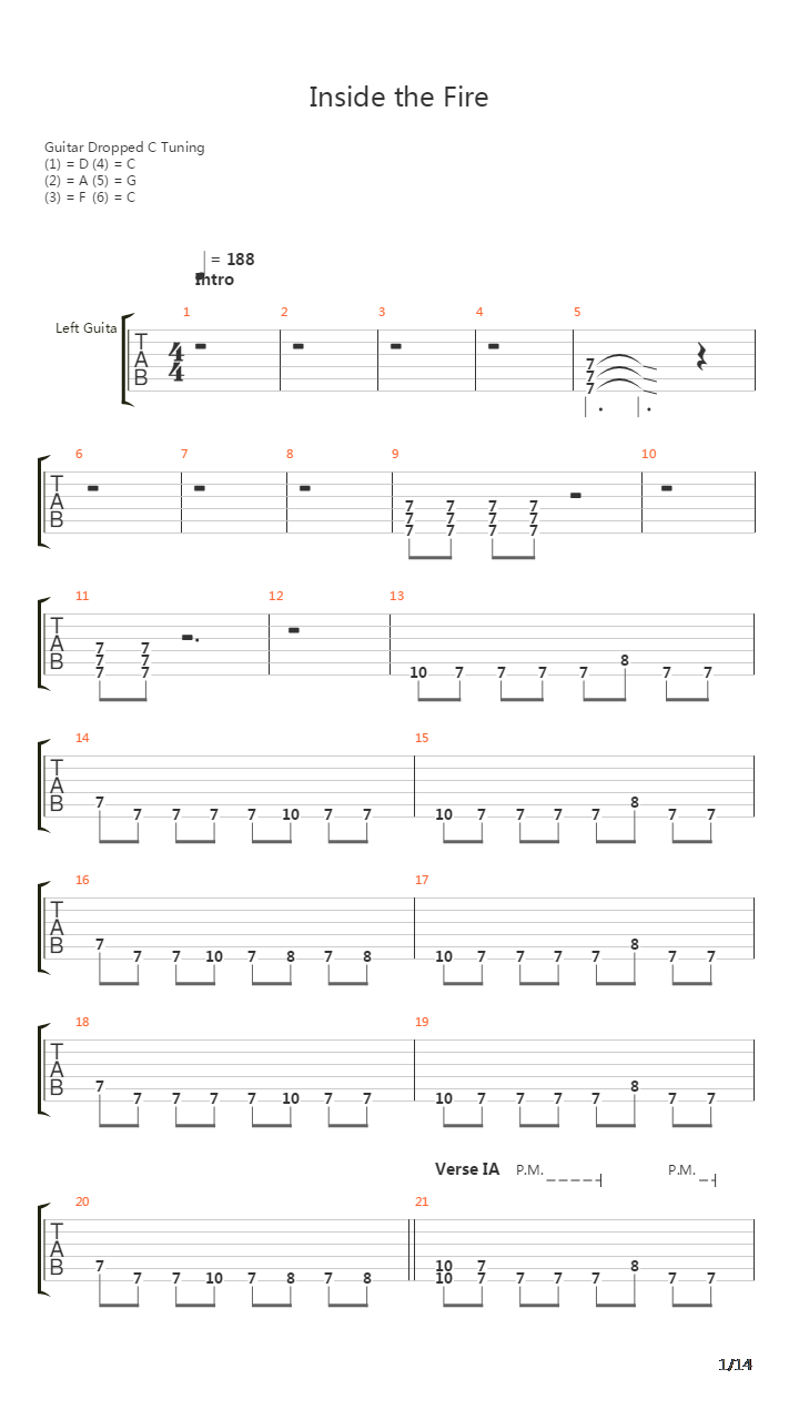 Inside The Fire吉他谱