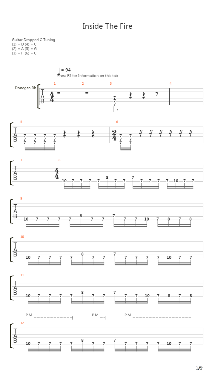 Inside The Fire吉他谱