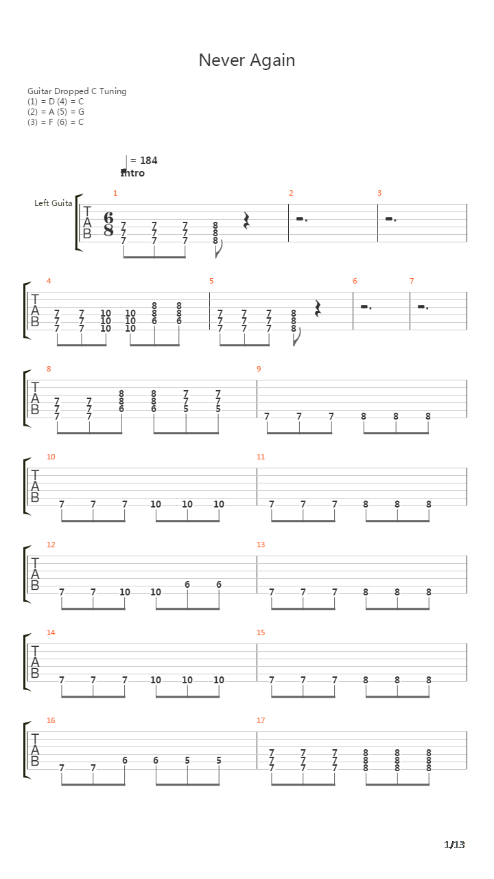 Never Again吉他谱