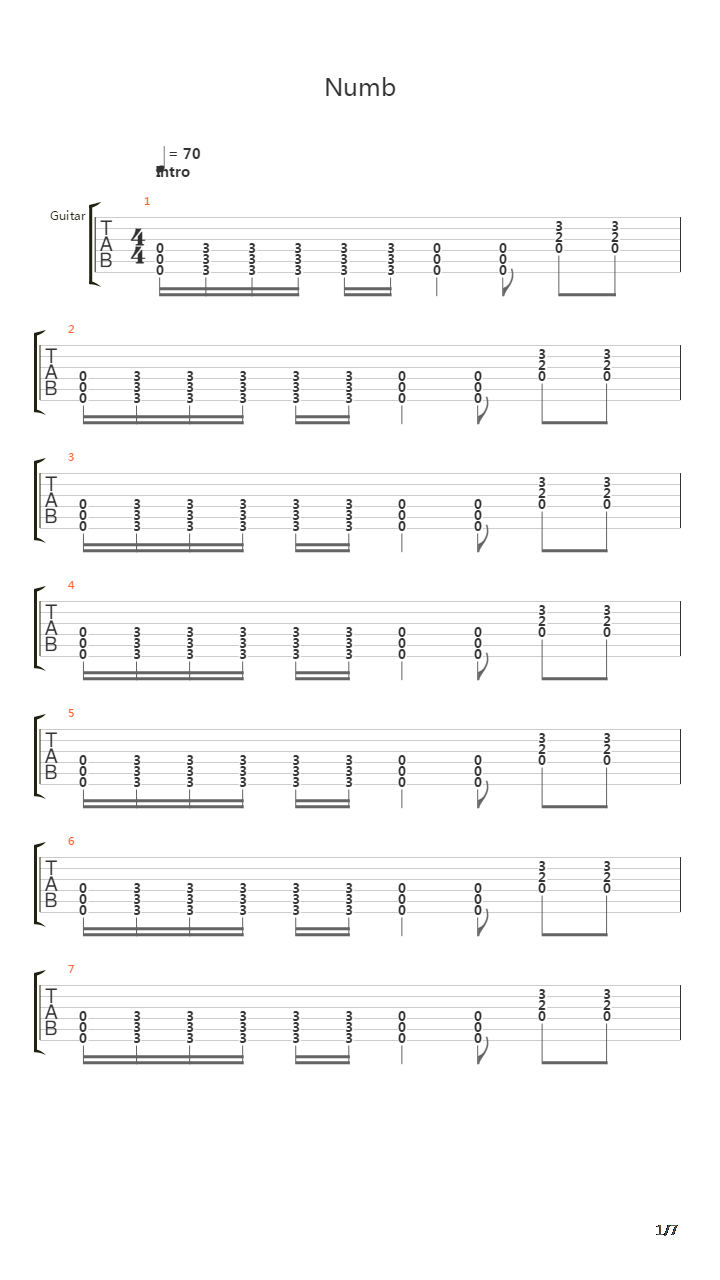 Numb吉他谱