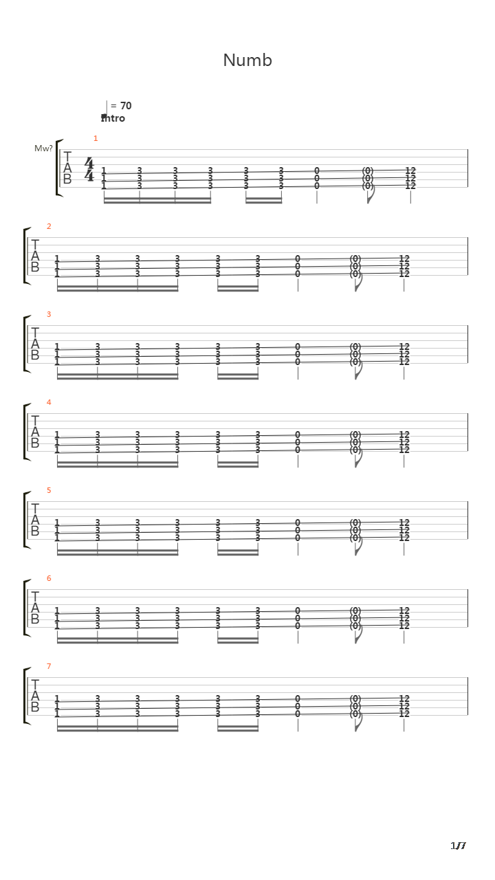 Numb吉他谱