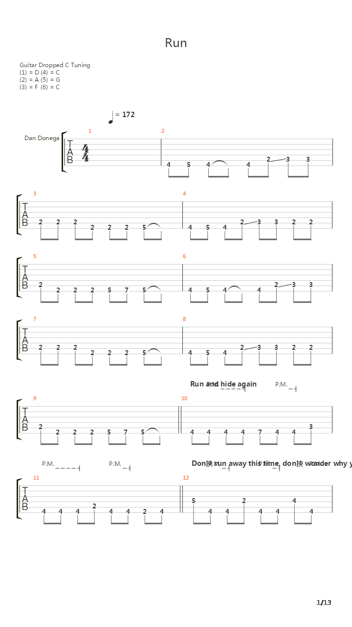 Run吉他谱