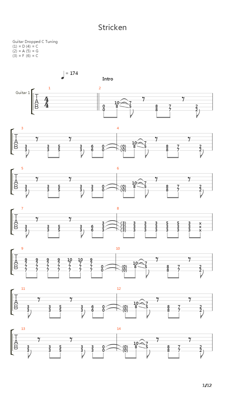 Stricken吉他谱