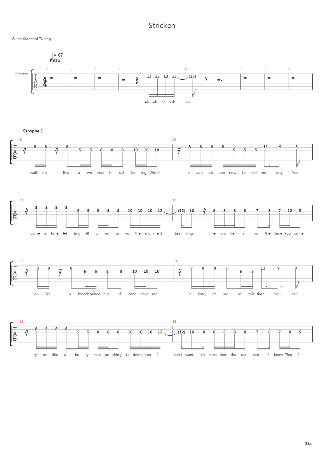 Stricken吉他谱