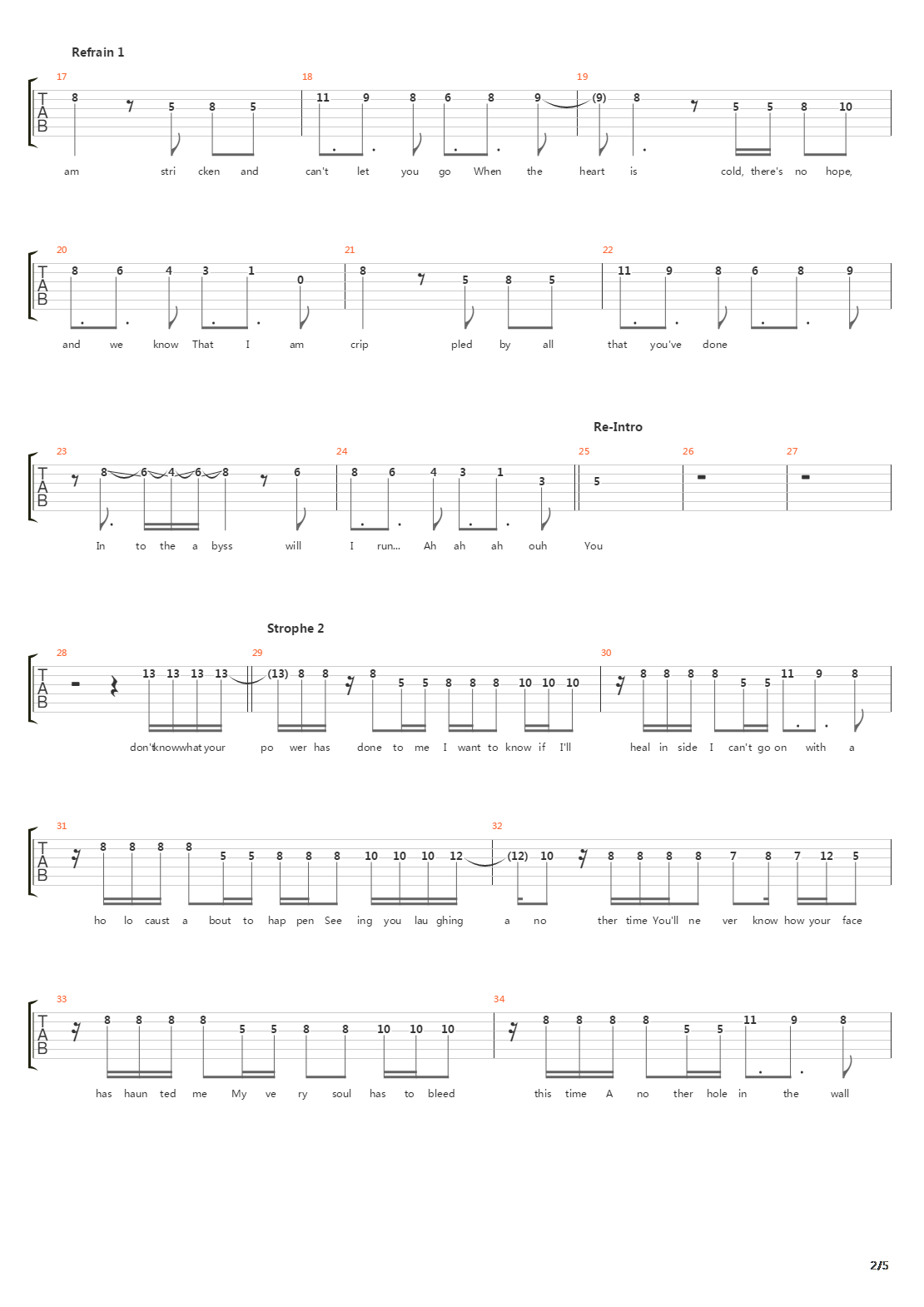 Stricken吉他谱