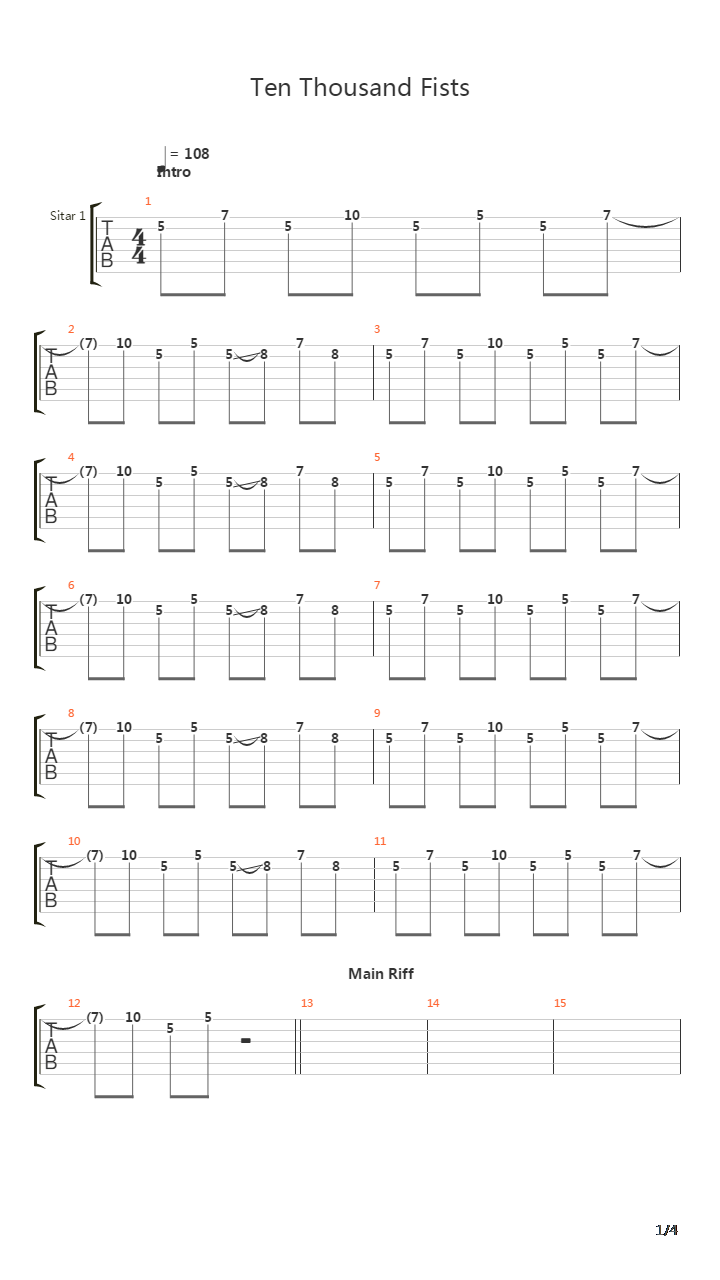 Ten Thousand Fists吉他谱