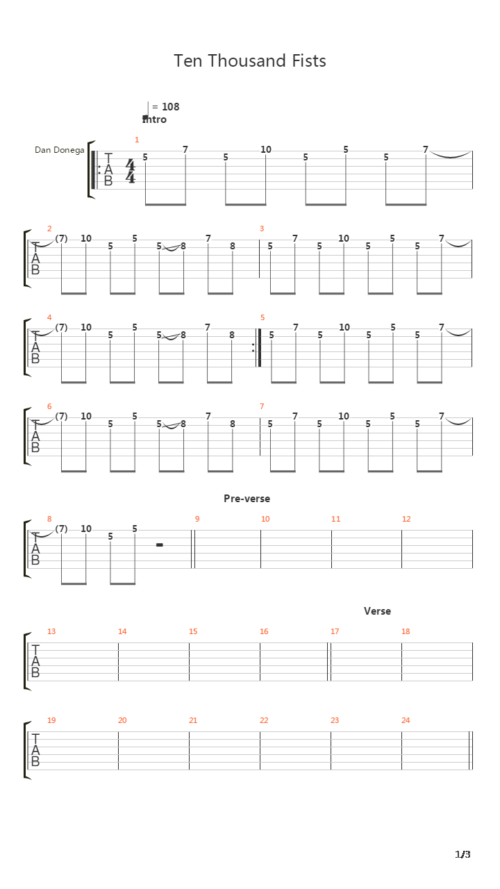 Ten Thousand Fists吉他谱