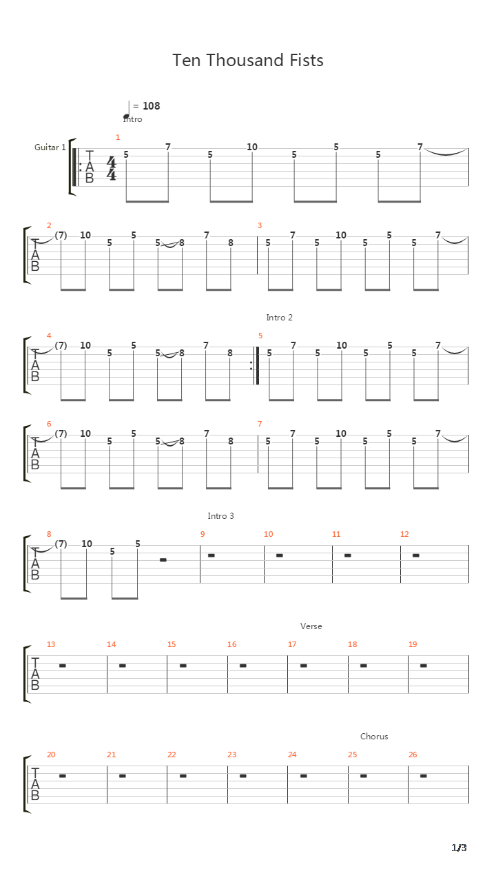 Ten Thousand Fists吉他谱