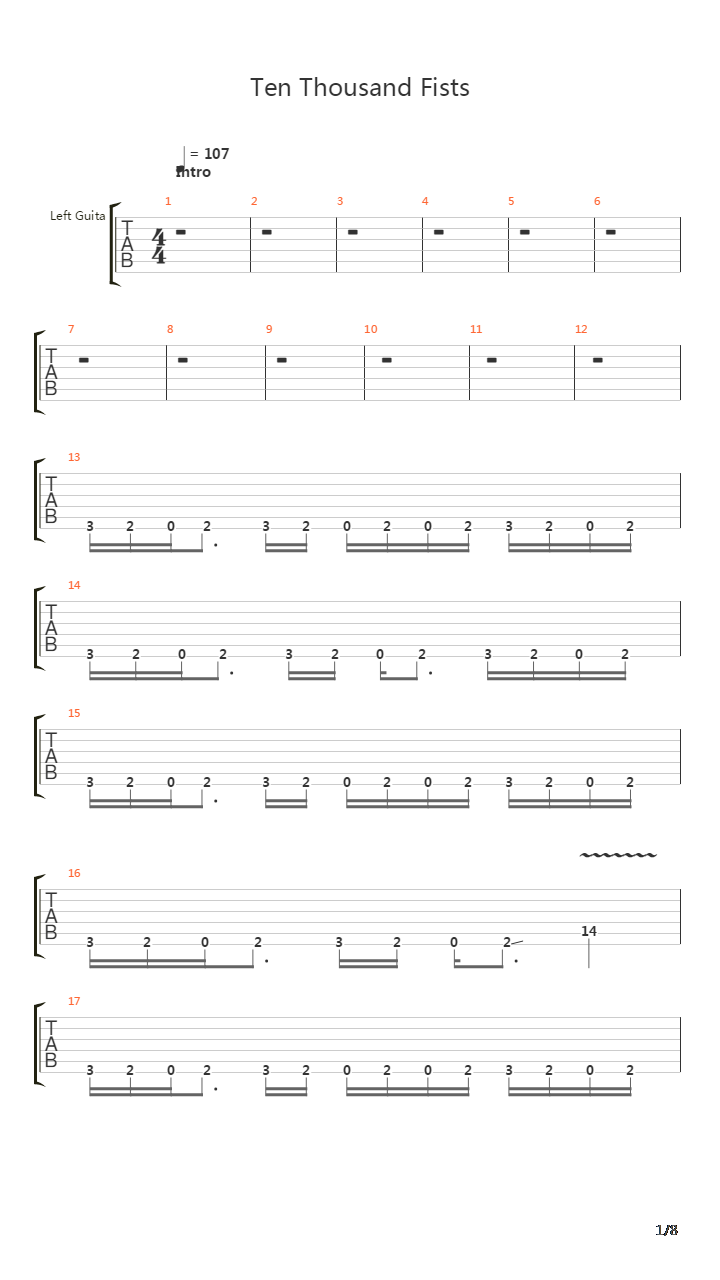 Ten Thousand Fists吉他谱