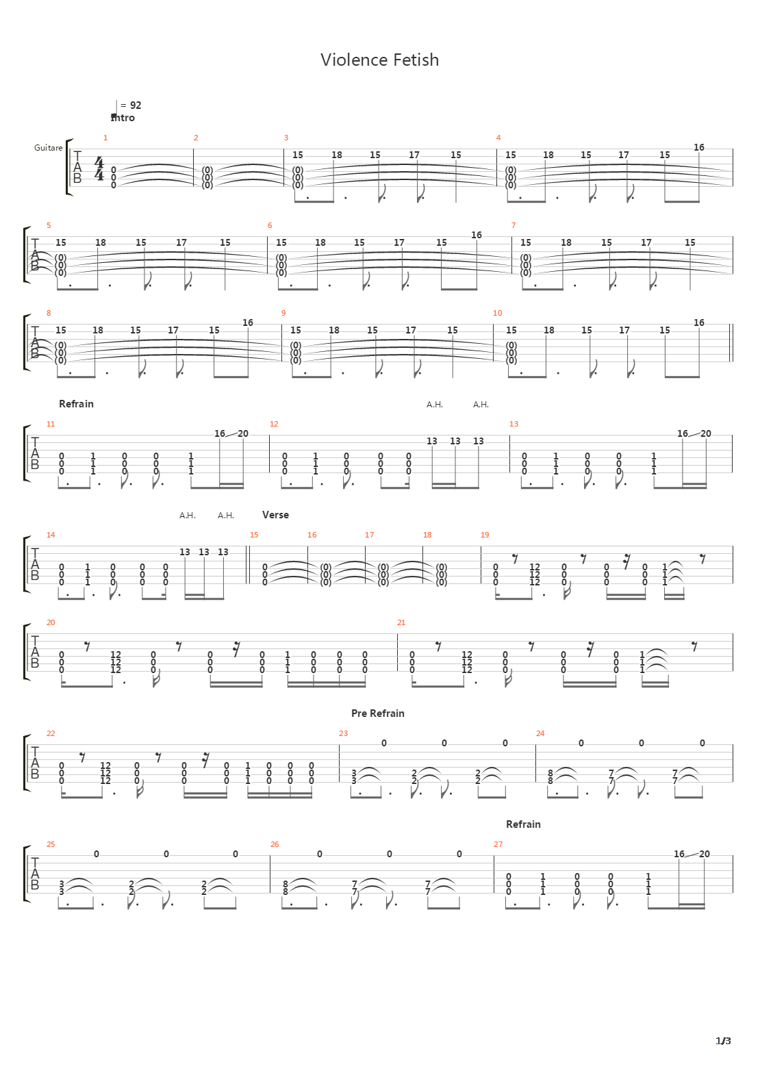 Violence Fetish吉他谱