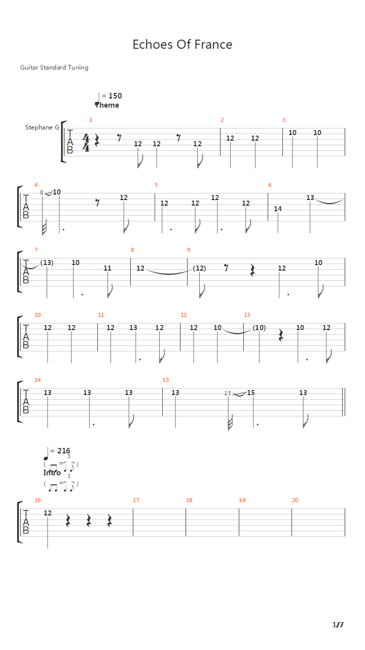 Echoes Of France吉他谱