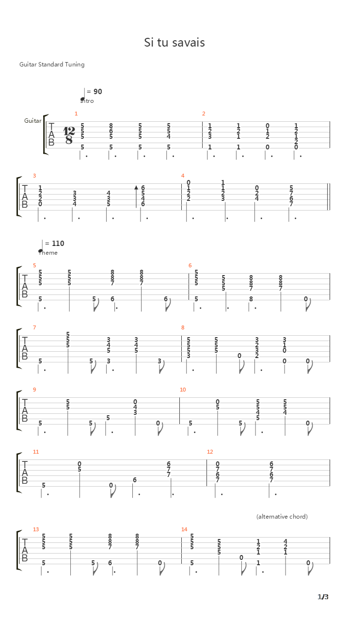 Si Tu Savais吉他谱