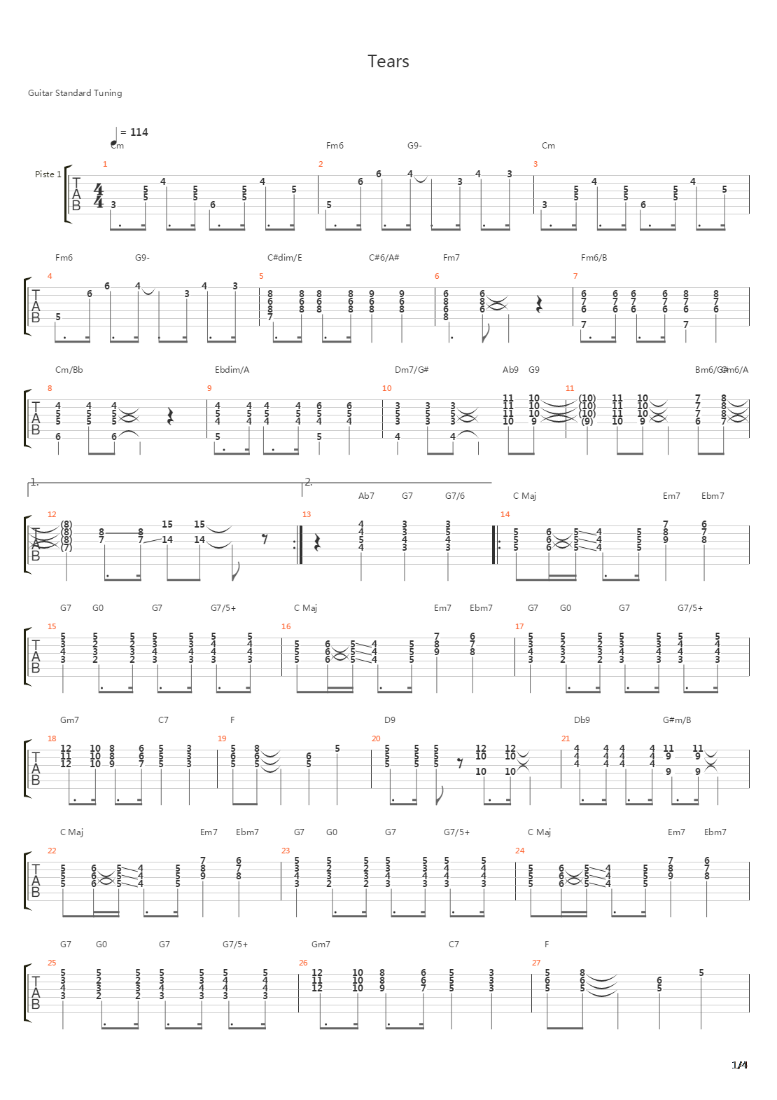 Tears吉他谱