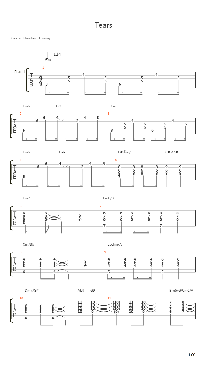Tears吉他谱