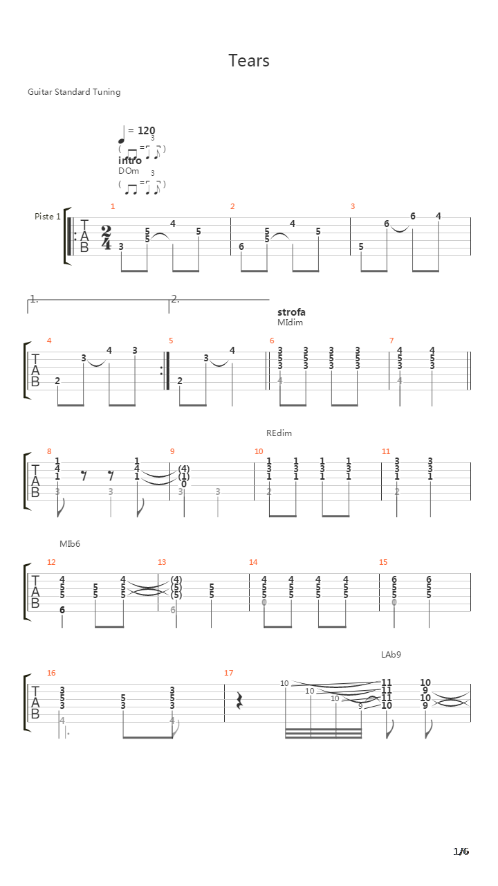Tears吉他谱