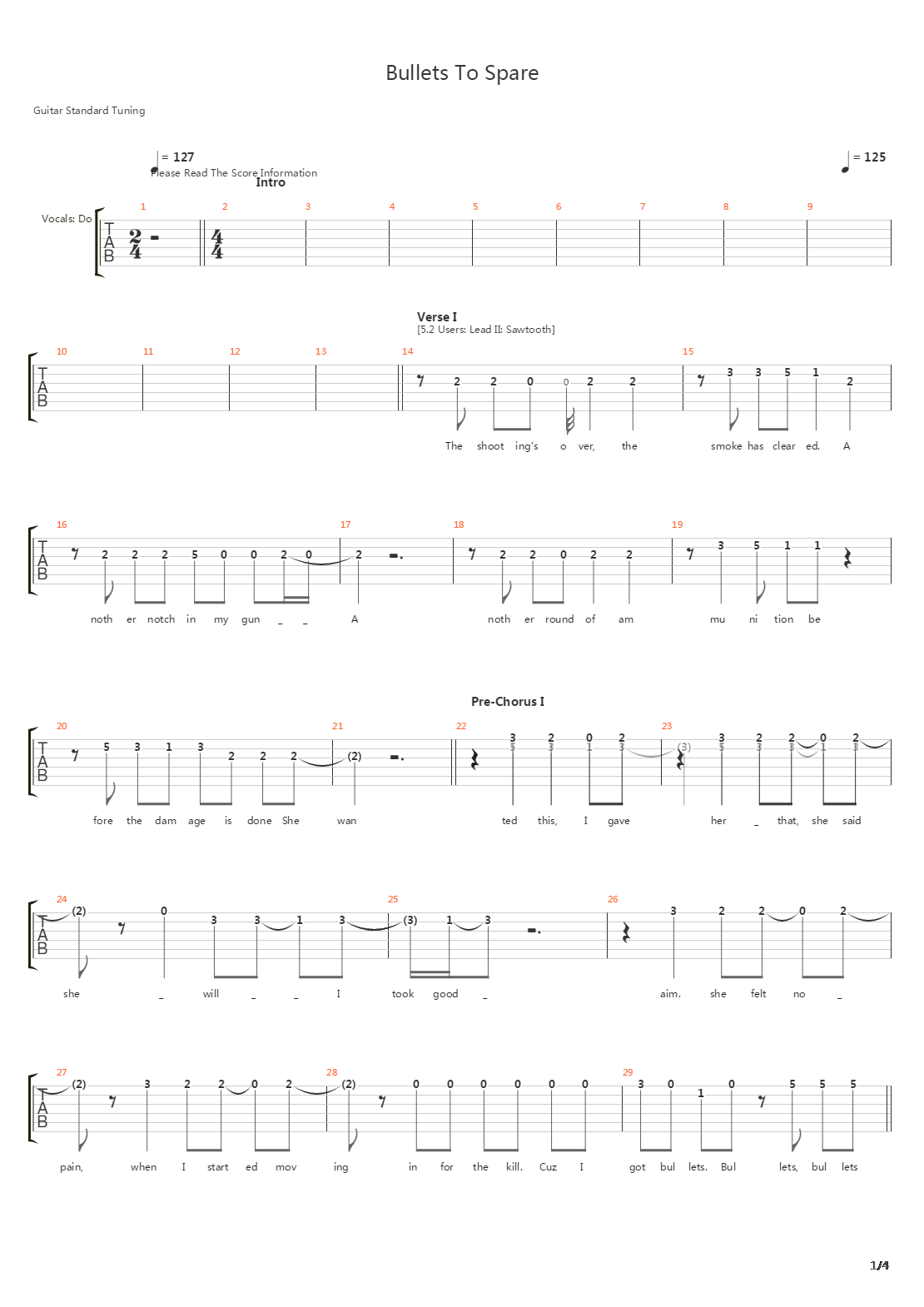 Bullets To Spare吉他谱