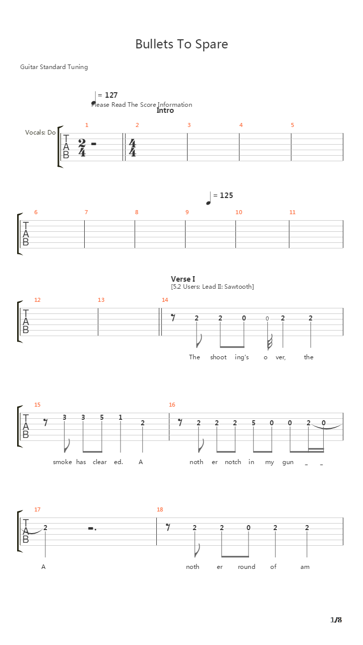 Bullets To Spare吉他谱