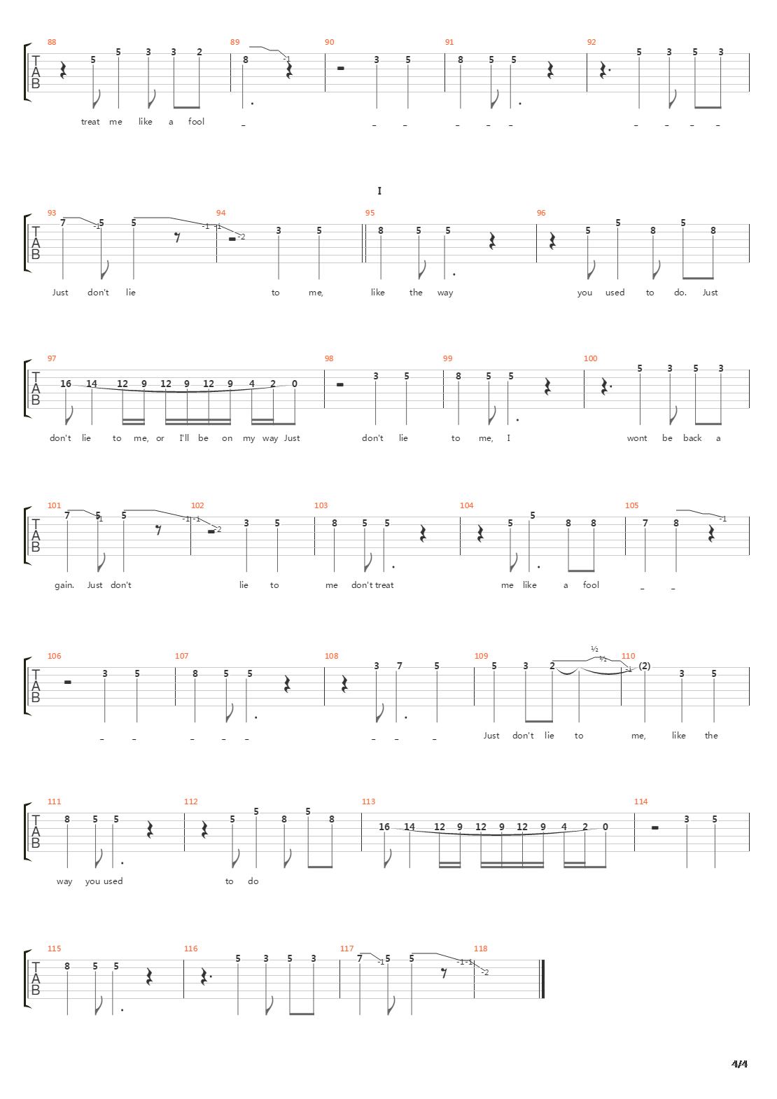 Dont Lie To Me吉他谱