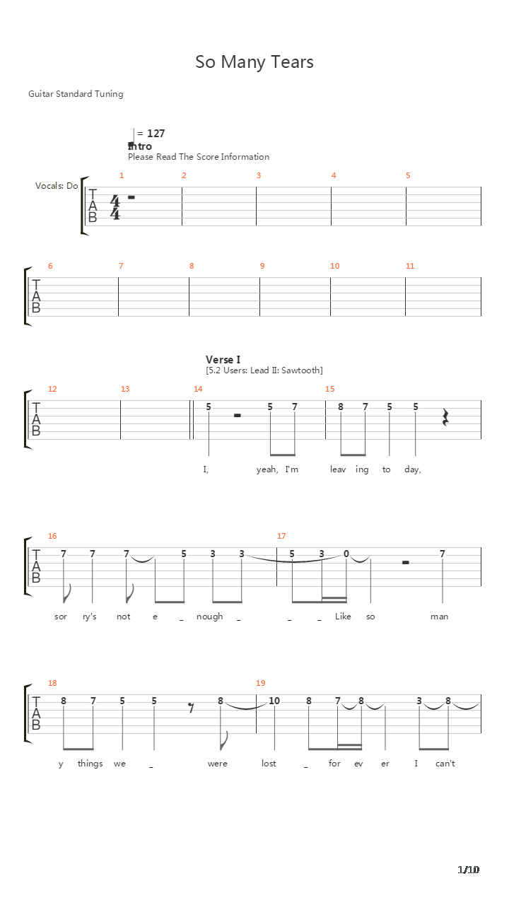 So Many Tears吉他谱