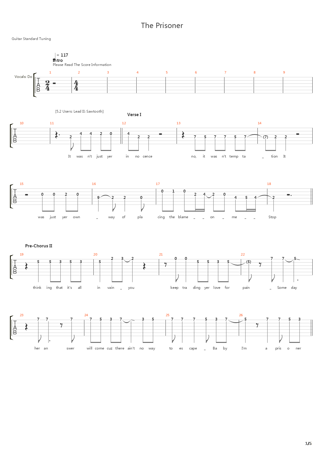 The Prisoner吉他谱