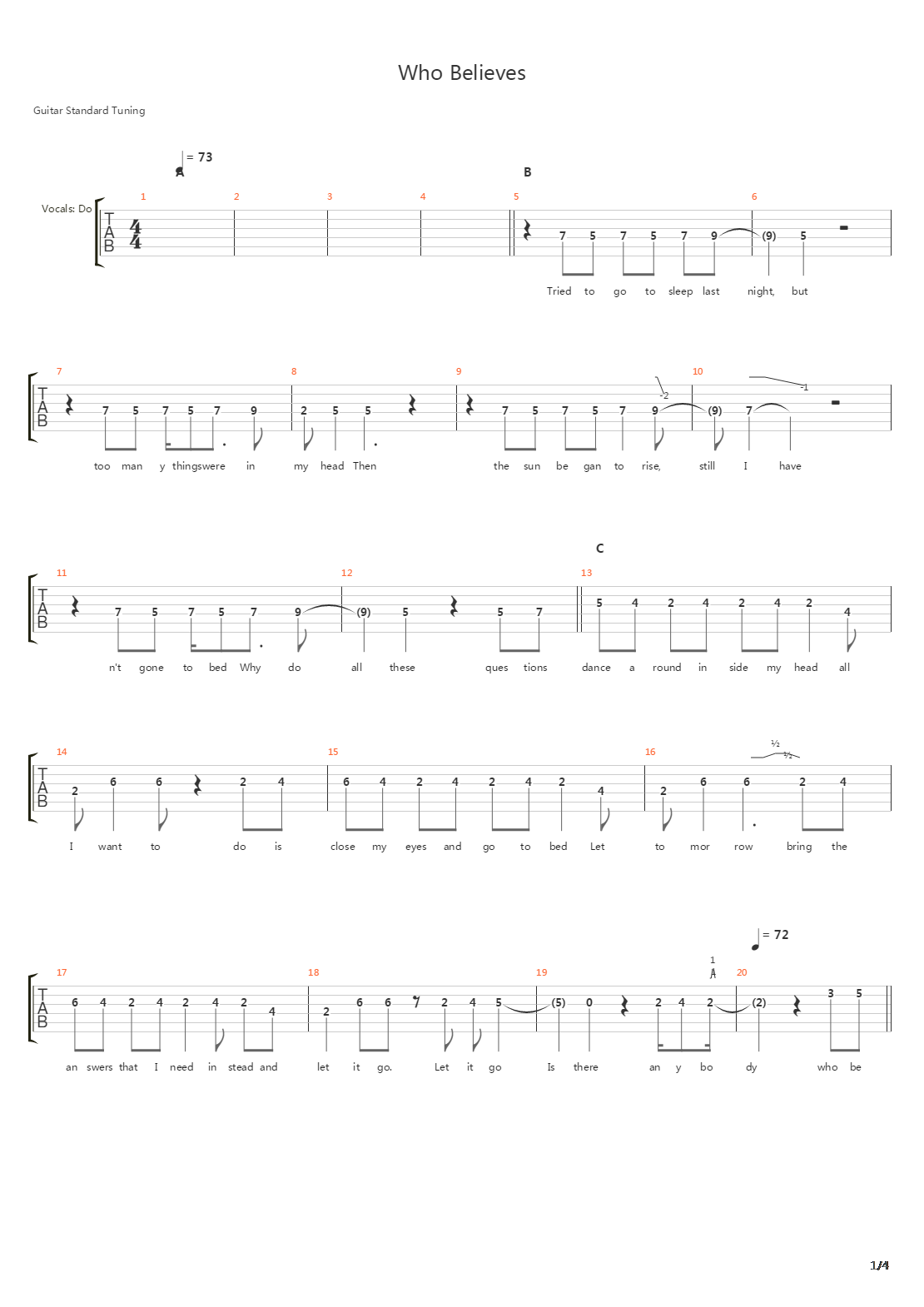 Who Believes吉他谱