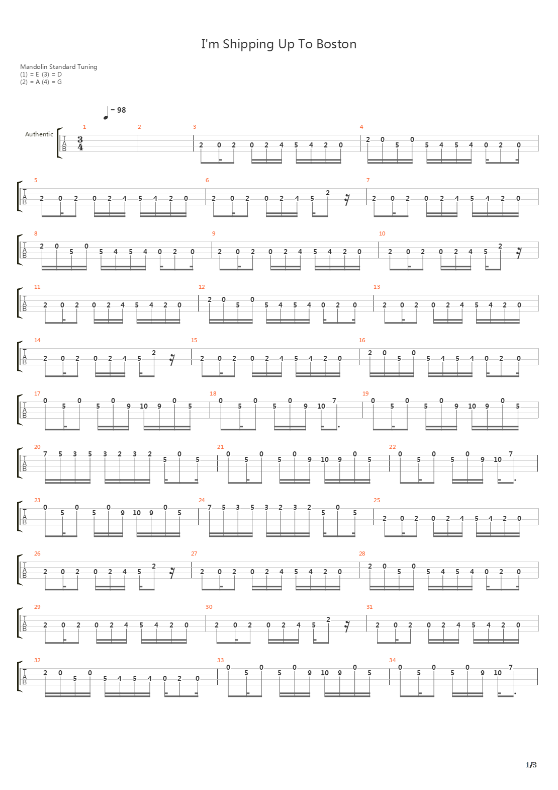 Im Shipping Up To Boston吉他谱