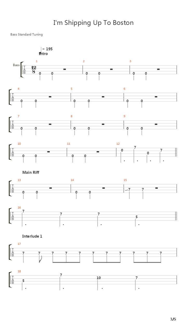 Im Shipping Up To Boston吉他谱