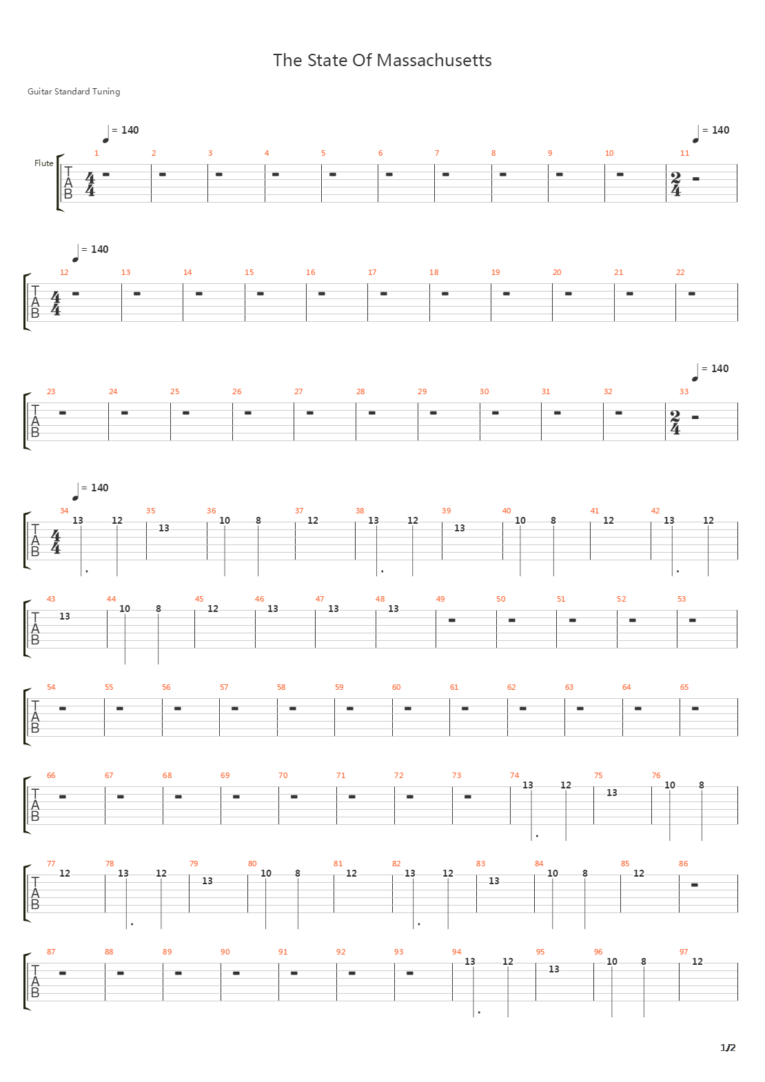 State Of Massachusetts吉他谱