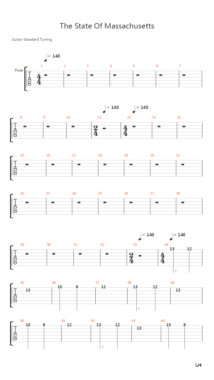 State Of Massachusetts吉他谱