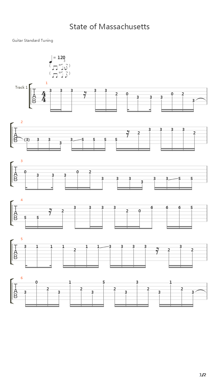State Of Massachusetts吉他谱