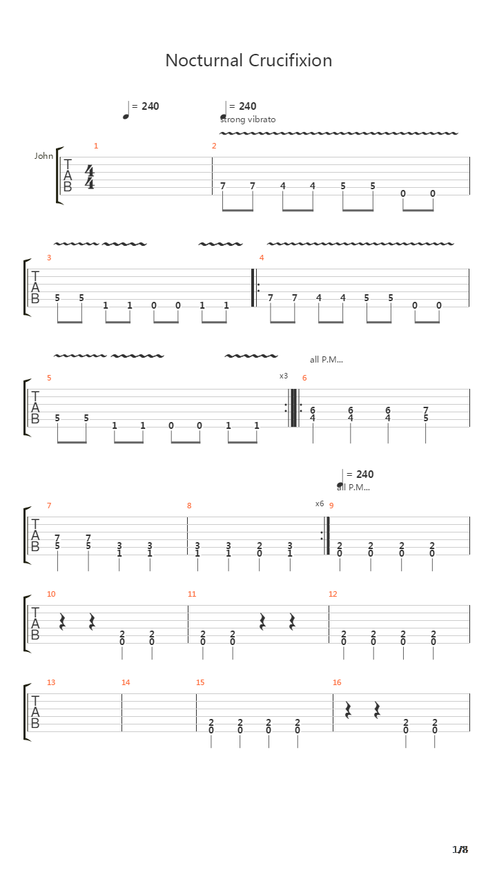 Nocturnal Crucifixion吉他谱