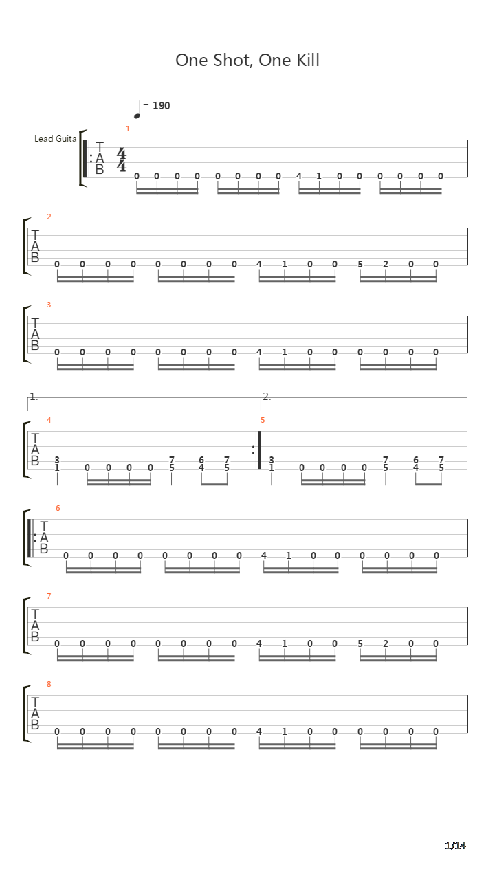 One Shot One Kill吉他谱