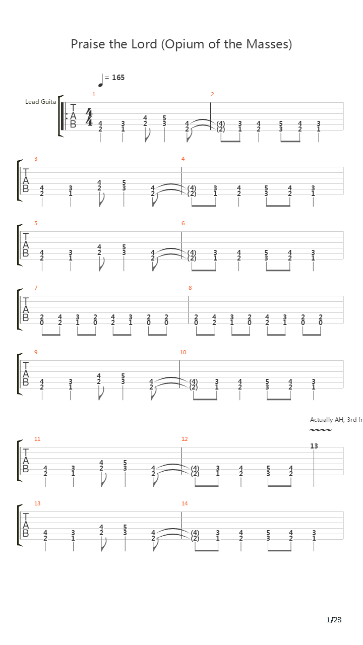 Praise The Lord Opium Of The Masses吉他谱