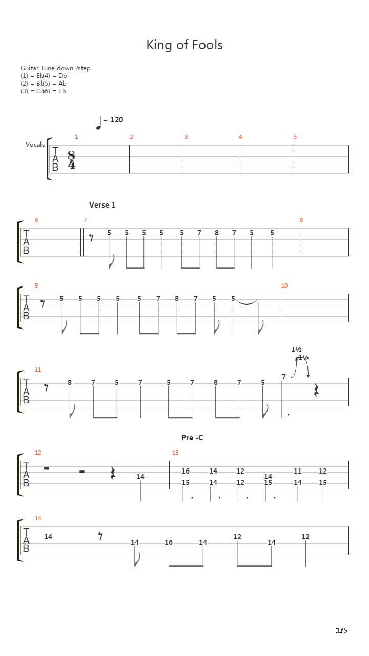 King Of Fools吉他谱