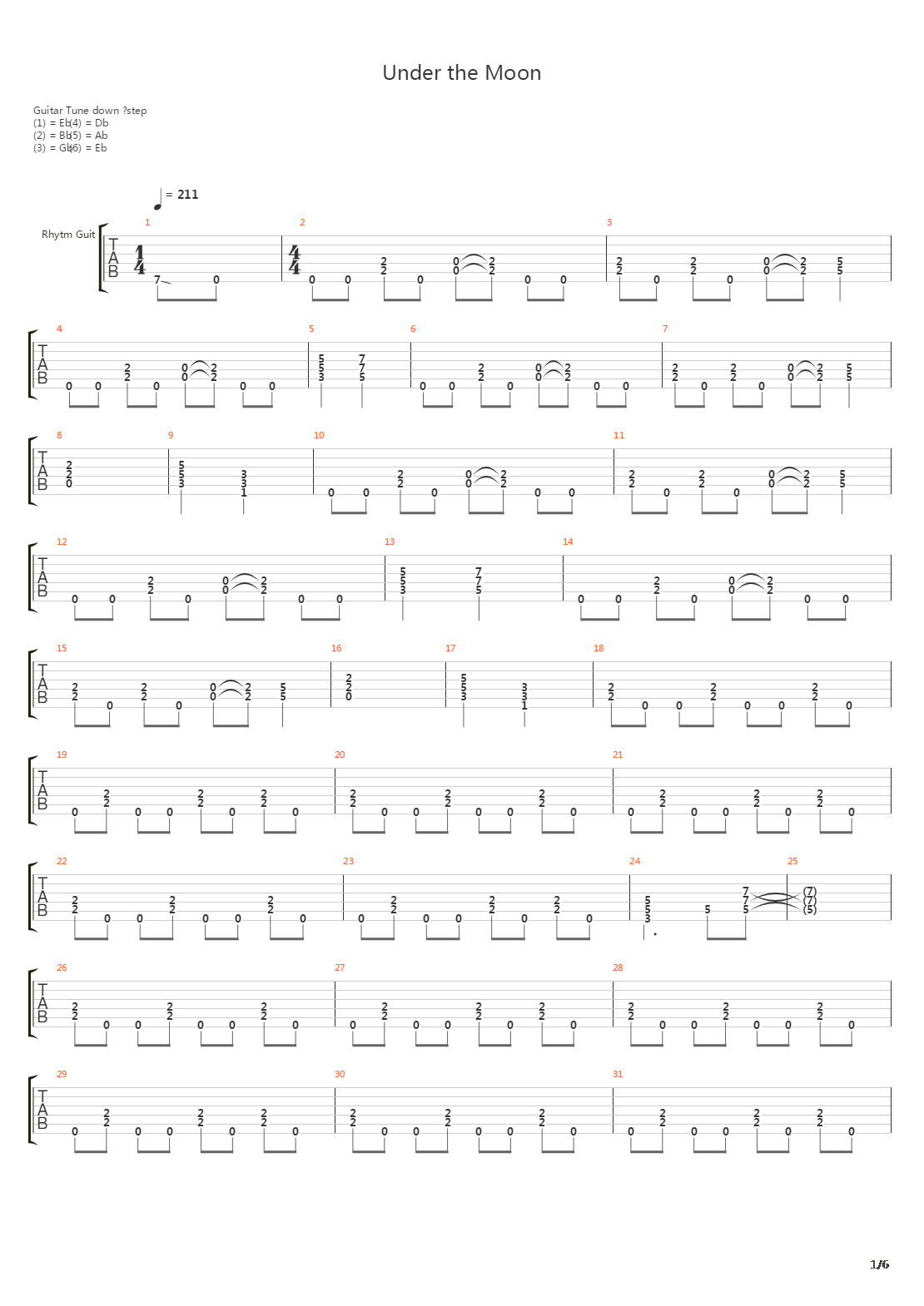 Under The Moon吉他谱
