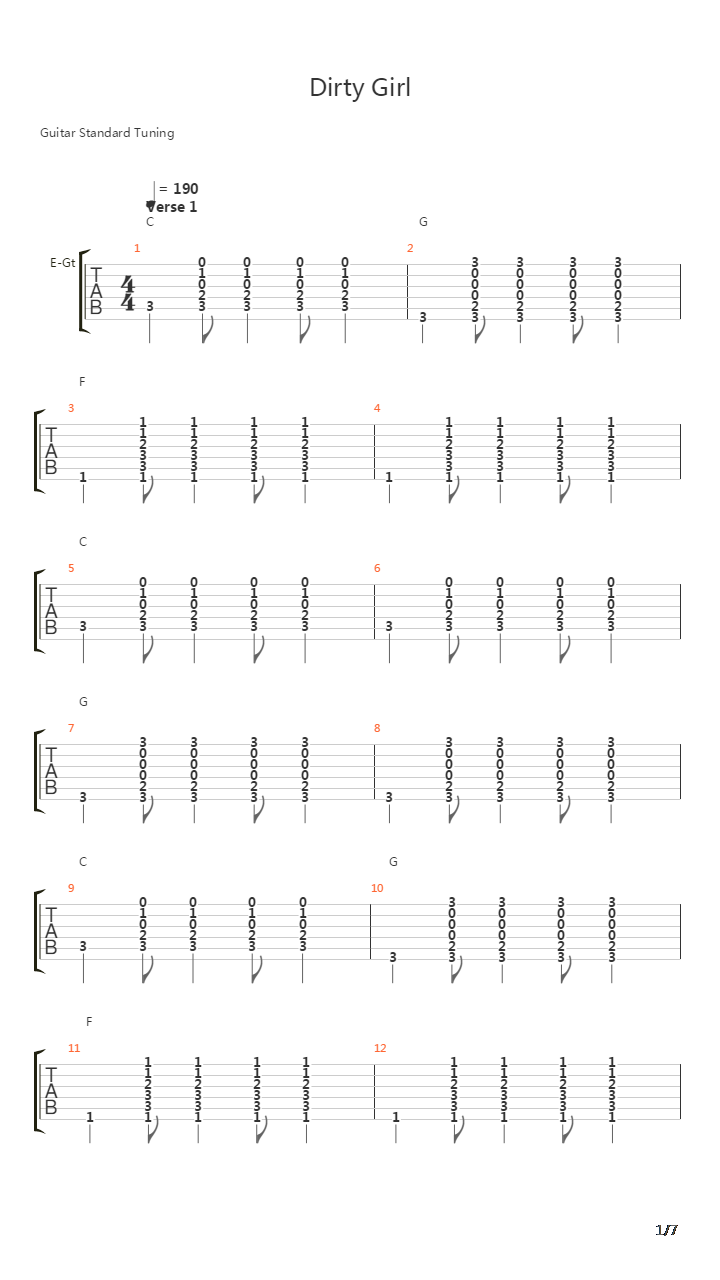 Dirty Girl吉他谱