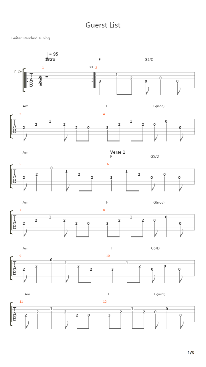Guest List吉他谱