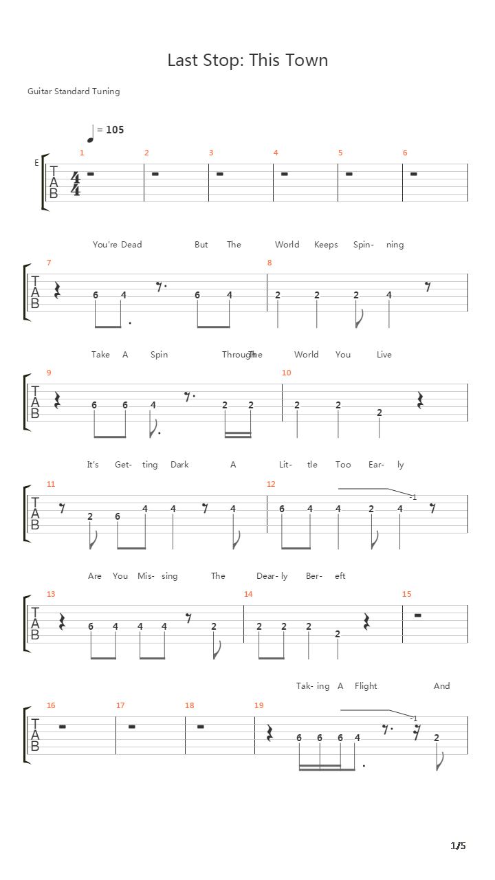 Last Stop This Town吉他谱