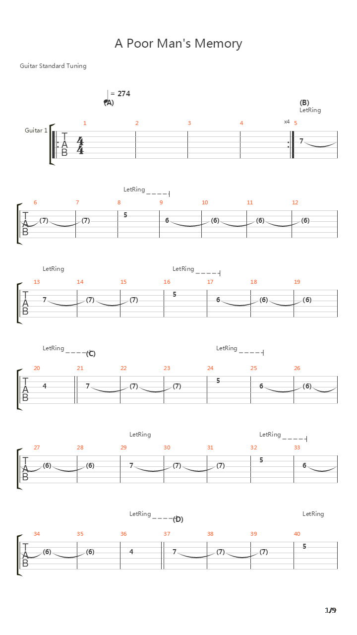 A Poor Mans Memory吉他谱