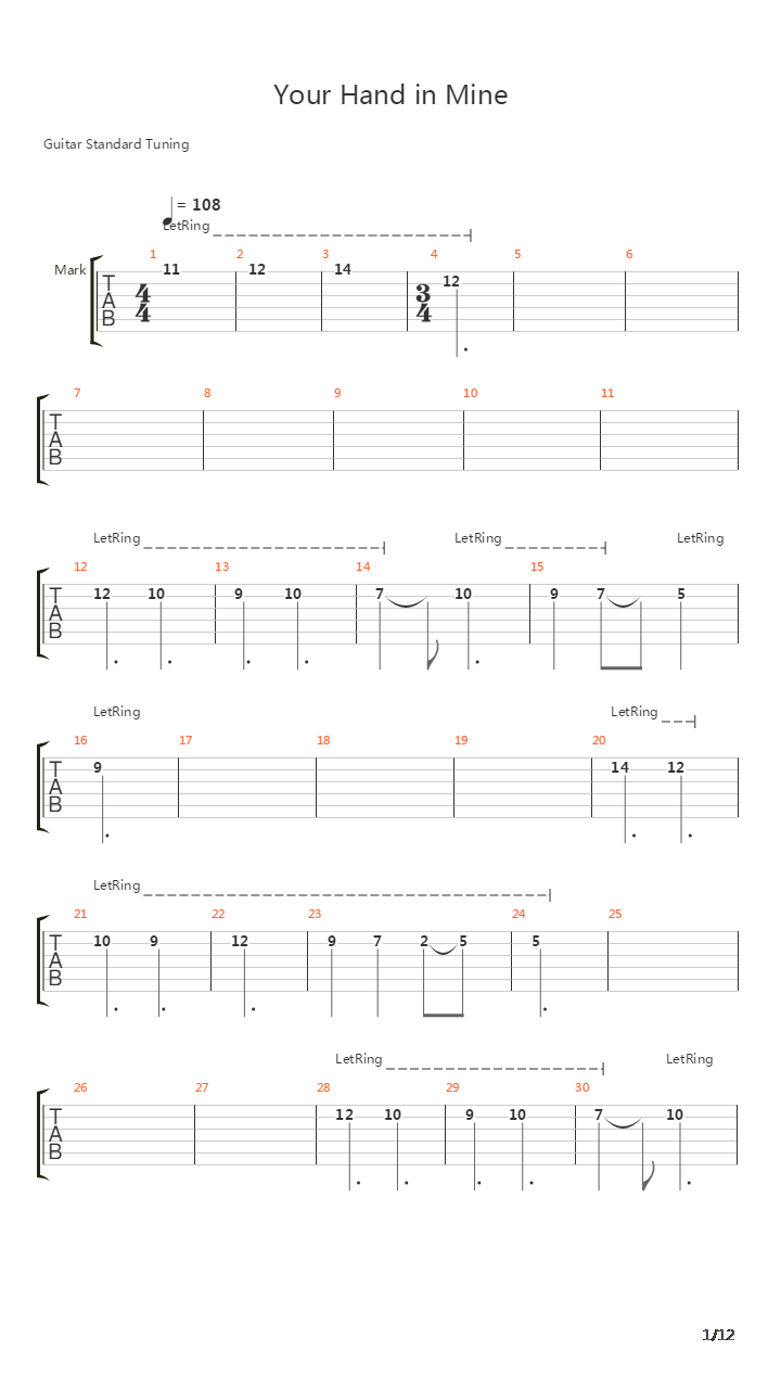 Your Hand In Mine吉他谱