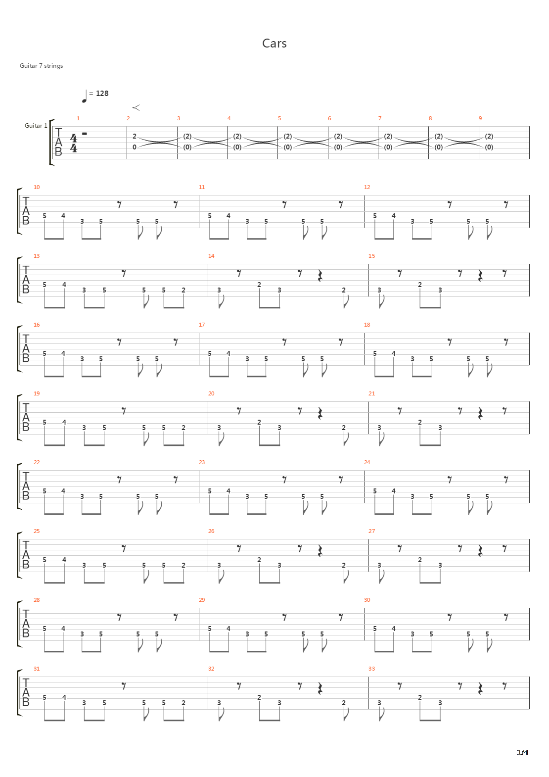 Cars吉他谱