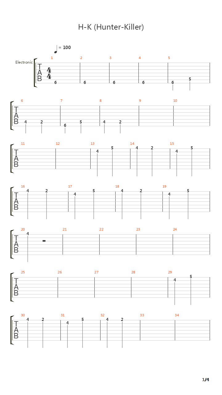 Hunter Killer吉他谱