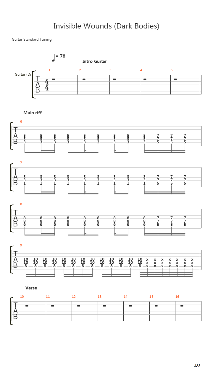 Invisible Wounds吉他谱